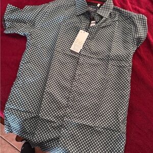 Short-Sleeve Geometric Button-Down Shirt - Blue/White